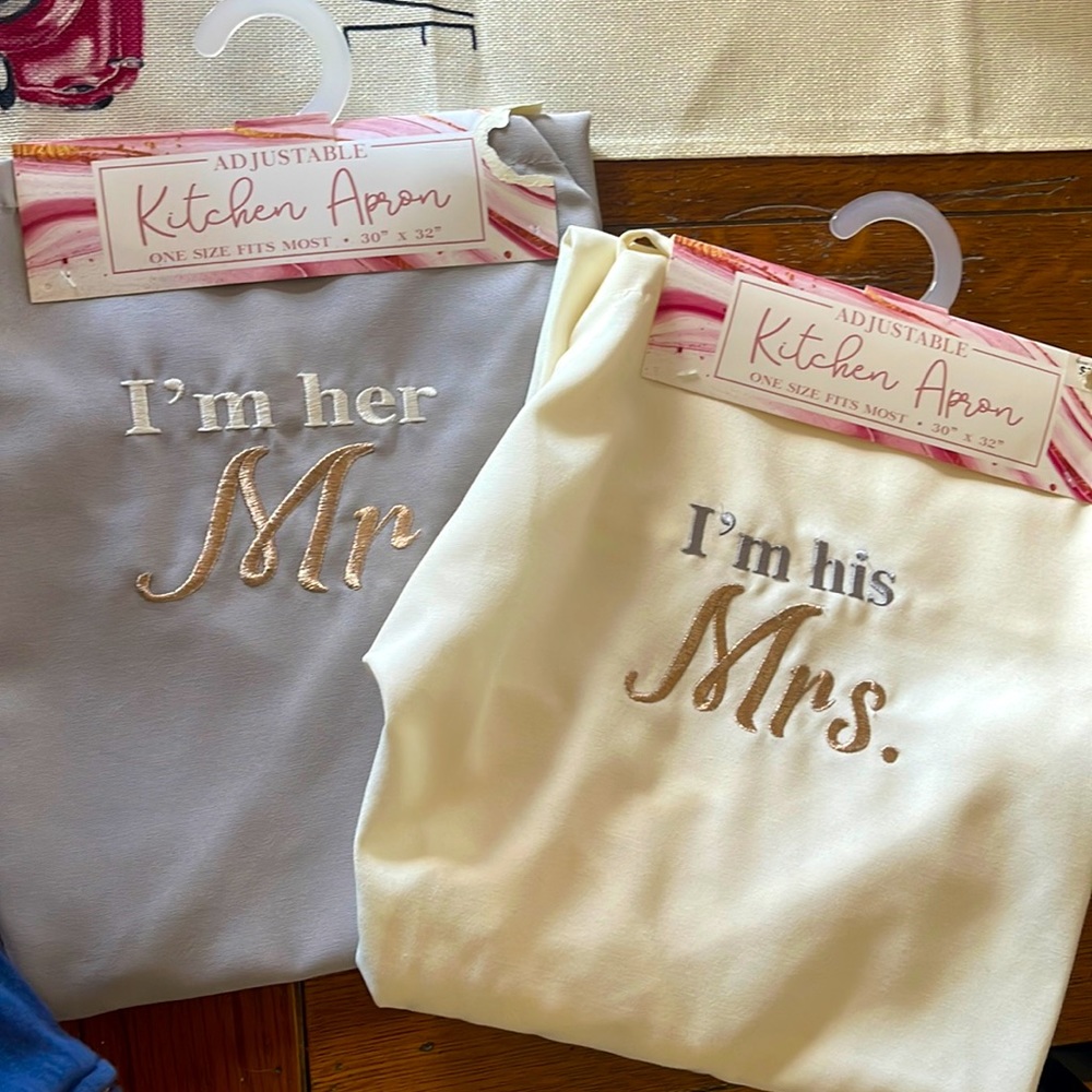 Brand new Mr and Mrs aprons